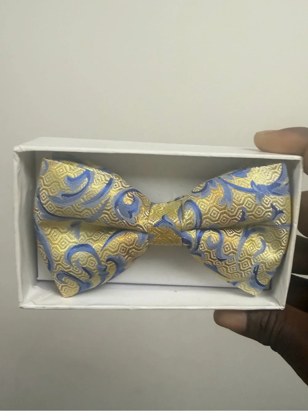 Gold and Blue Paisley Silk Bow Tie